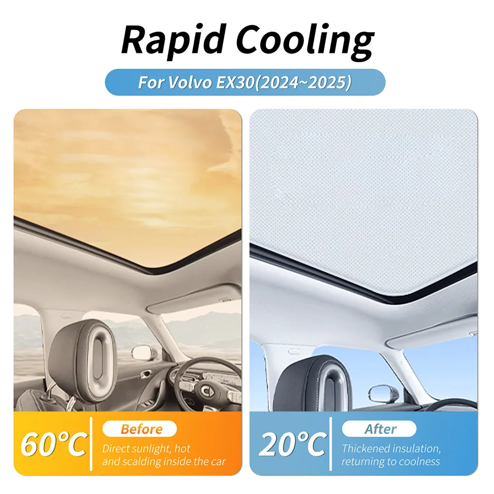 Ice Crystal Sunroof Sunshade For VOLVO EX30 2023 2024 2025 2026 Ex30 Cross Country Roof Split Sun Shades Glass Roof Front Rear