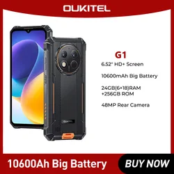 Смартфон Oukitel G1 защищенный, экран 6,52 дюйма HD + 10600 мАч, 24 ГБ + 256 ГБ, Android 14, камера 48 МП, сотовый телефон