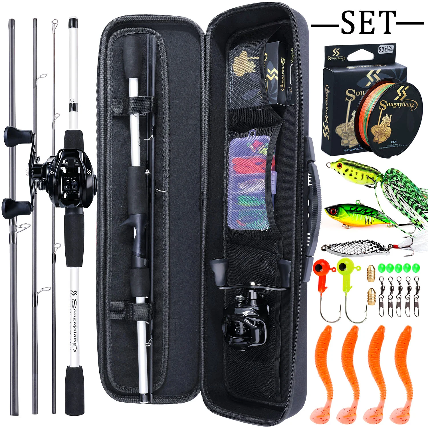 

Sougayilang 1.98m M Power Carbon Fiber 4 Section Casting Rod 12+1BB Left/Right Hand Baitcsting Reel Casting Fishing Set