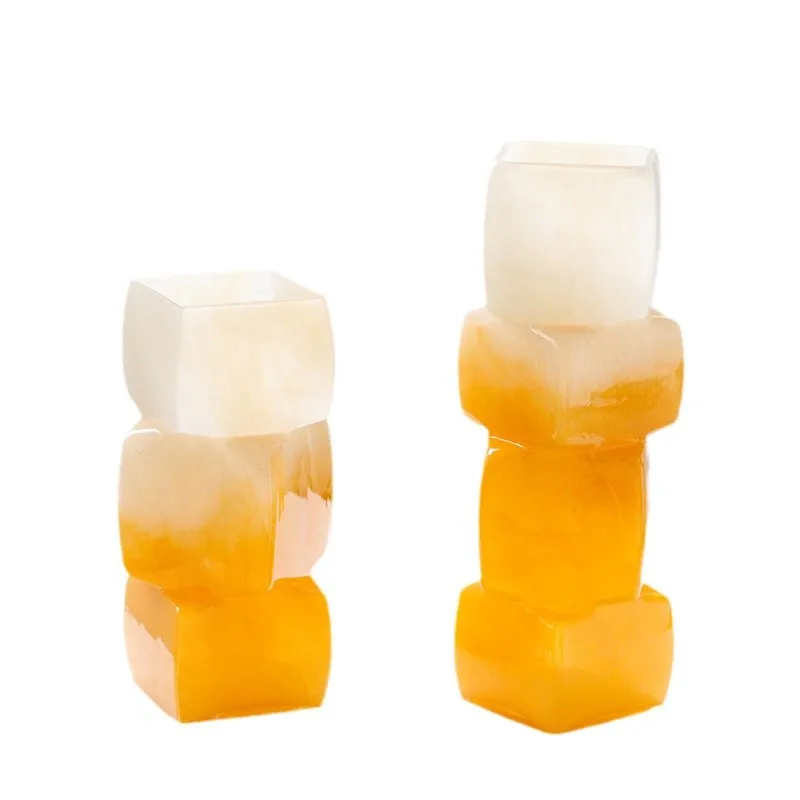 Medieval style gradual change sunshine orange geometric square countertop flowers vase dining table soft