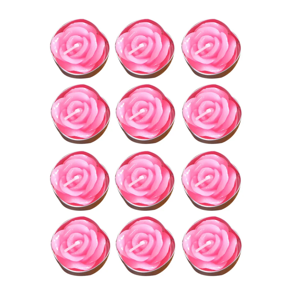 12 قطعة من الشموع العائمة الوردية التي لا يدخن لمدة ساعتين وقت الحروق والرائحة الحرة لتزيين حفلات الزفاف وأعياد الميلاد والمنزل