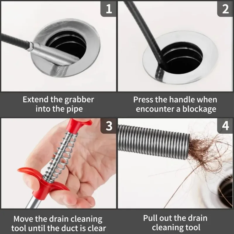 200/160/90/60cm Flexibler Starker Abflussreiniger Feder-Haarentferner für Küchenspüle Badezimmer Badewanne Abflüsse – Detail 5