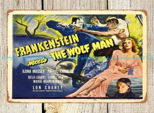 wall art decor Frankenstein Meets the Wolfman 1943 metal tin sign