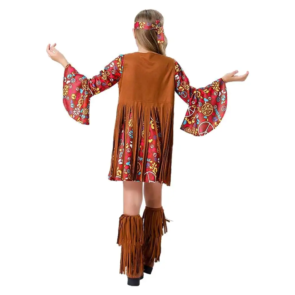 Cos Hippie Cosplay Costume para Crianças, Vestidos De Fantasia, Headgears, Halloween, Carnival Suit, Meninas Acessórios