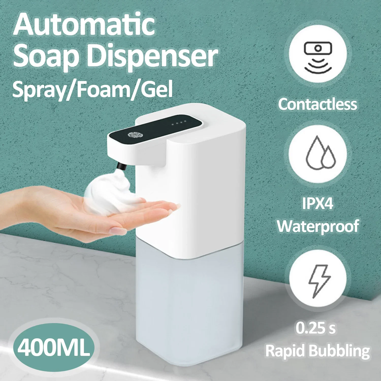 

400ML Automatic Foam Dispenser Smart Hand Washing Soap Dispenser with USB Charging Household Spray Foam Gel Washing Hand Machine