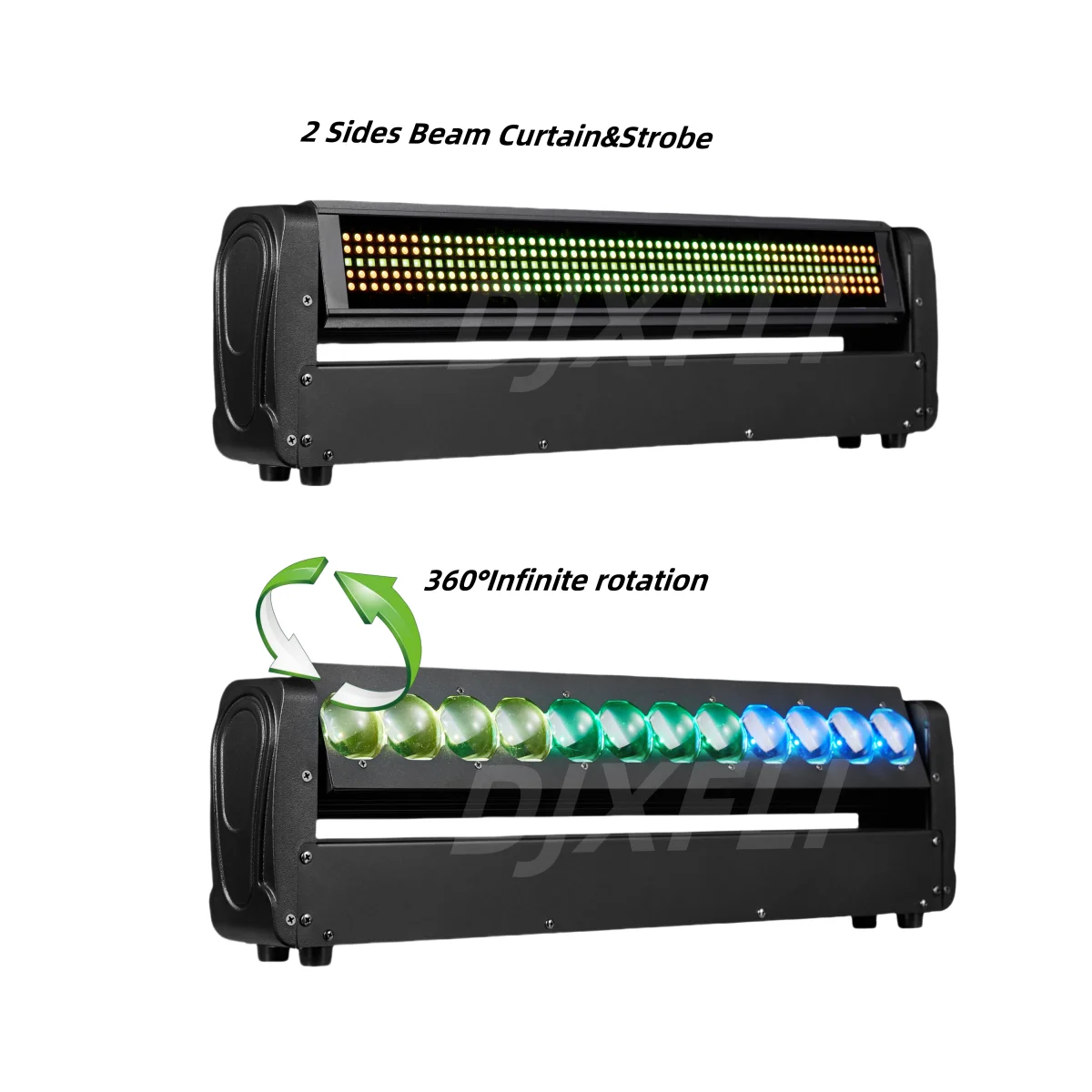 

200W Double Sides Beam Curtain&Strobe 360°Infinite rotation LED Moving head DMX Light DJ Stage Bar Disco Concert Party