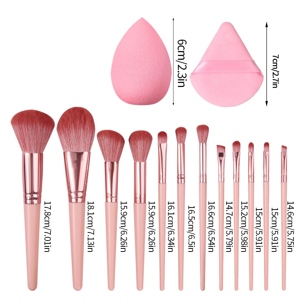 Bestseller Juego de brochas de maquillaje de 12 piezas, incluida brocha para colorete, brocha para sombra de ojos, brocha para contorno, esponjoso triangular y huevo de belleza