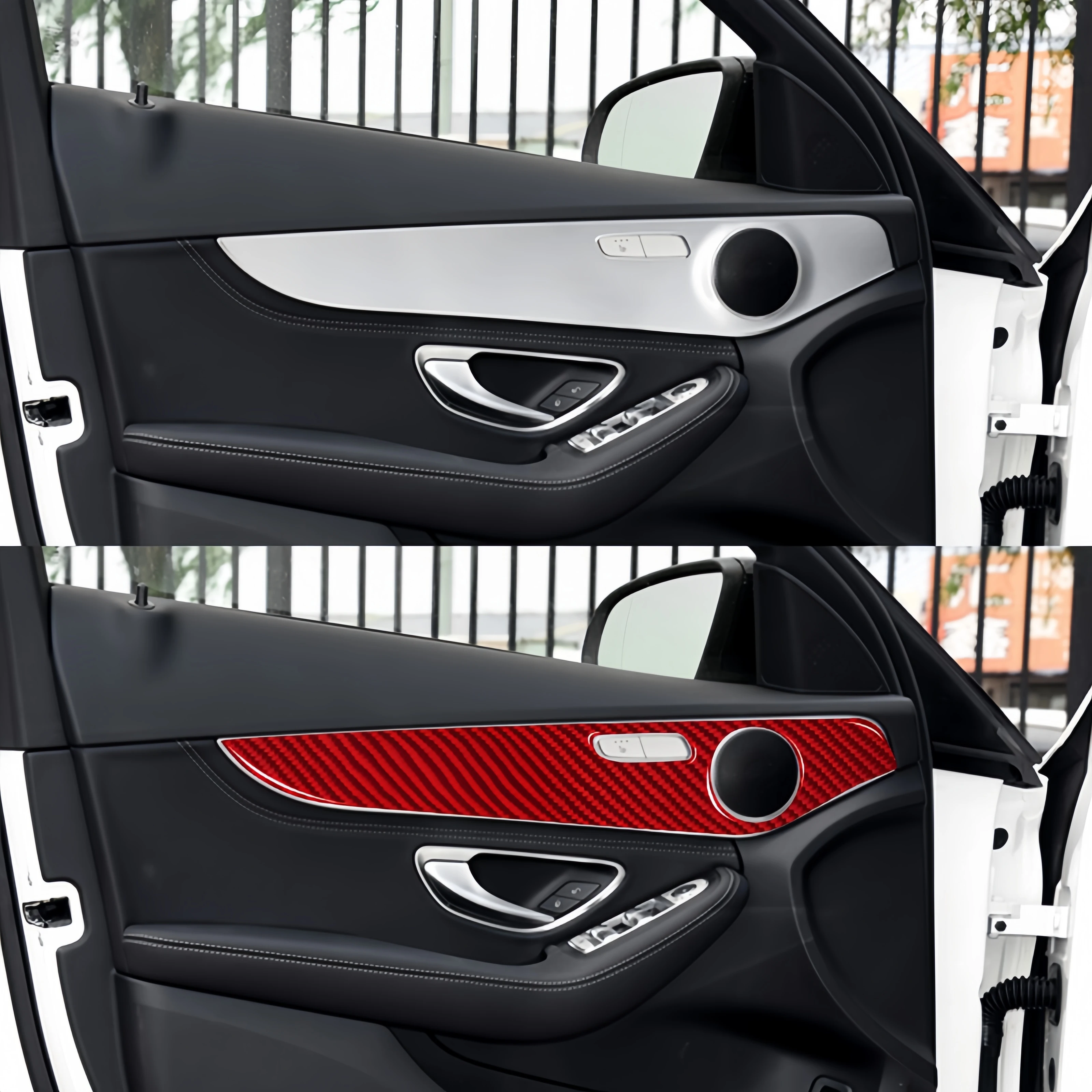 لمرسيدس W205 بنز GLC C الفئة 2014-2020 ألياف الكربون ديكور السيارات الداخلي كلا الجانب غطاء لوحة الباب ملصق الكسوة automleniuppa #4