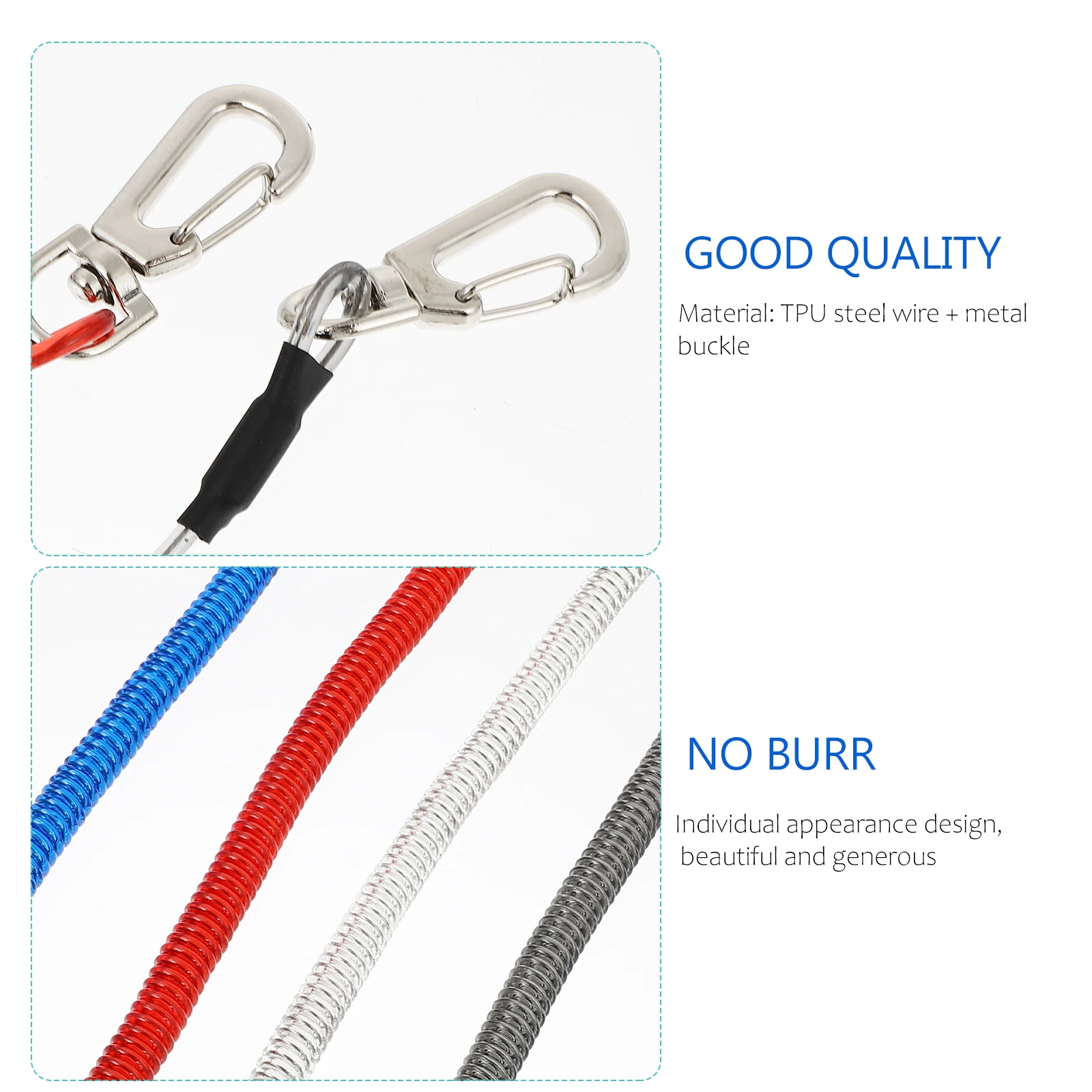 

4 Pcs Lanyard Spring Rope Lanyards Coil with Carabiner Hooks Fishing Steel Wire Man