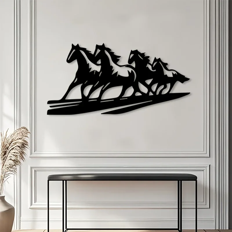 Brand 2D Flat Vintage Galloping Horses Metal Wall Art,Laser‑Cut Equestrian Animal Silhouette Mural for Living Room