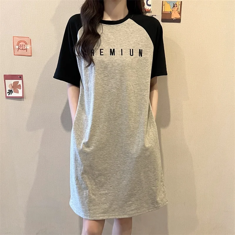 Summer Loose European and American Style Letter Print Women's and Pregnant Women's Fashionable Casual Round-neck Dress