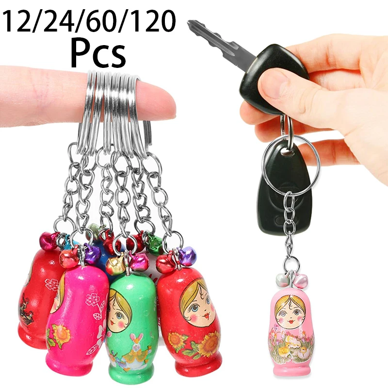 12-120Pcs 3D Traditional Russian Nesting Doll Keychain Wooden Exquisite Tourism Handicraft Souvenir Gifts Hanging Pendant