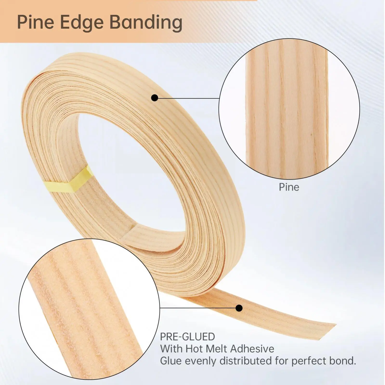 15M Hot Melt Adhesive Furniture Tape Edge Banding Strip Real Wood Strip Pre Glued Pine Veneer Sheet for Cabinet Table Edge Decor image 3