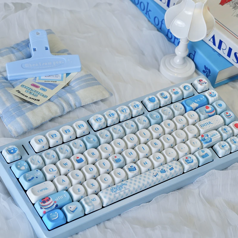 Sweet Dream Keycaps New Moa Pbt Sublimation Cute Blue Cute Round Alice Layout Keycaps L-Shaped Enter Key 2.25/2.75/7U Space Bar