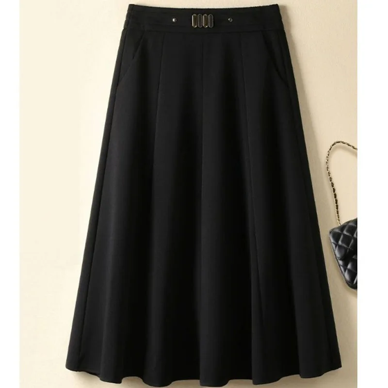 

Женская черная юбка-миди с высокой талией, А-силуэта, плиссированная, повседневная, для офиса и работы