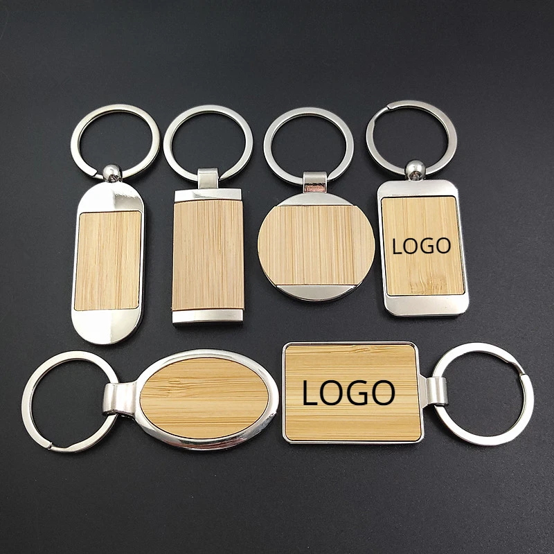 

Custom LOGO Bamboo Wooden Keychain Blank Personalize Beech Wood Metal Rotatable Key Chain Laser Engrave House Keyring Opener