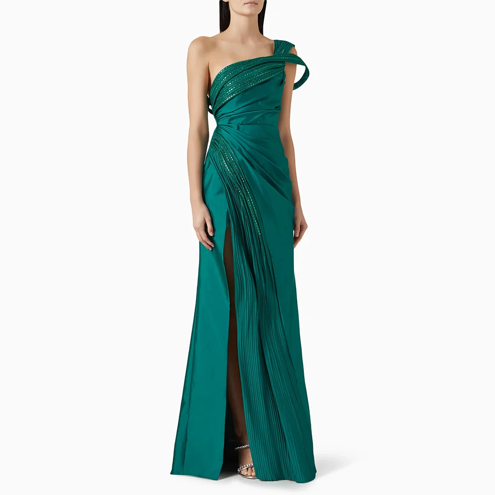 

Elegant Evening Dress One Shoulder Sleeveless Evening Gowns Satin Mermaid Floor Length Formal Prom Dresses Customized 2025