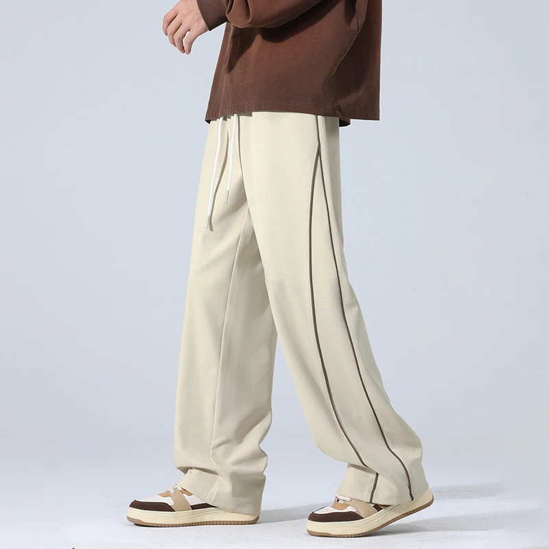 

Side Stripe Spliced Hip Hop Sports Pants Men Korean Street Oversized Sweatpants Man 2025 Autumn Vintage Casual Wide Leg Trousers