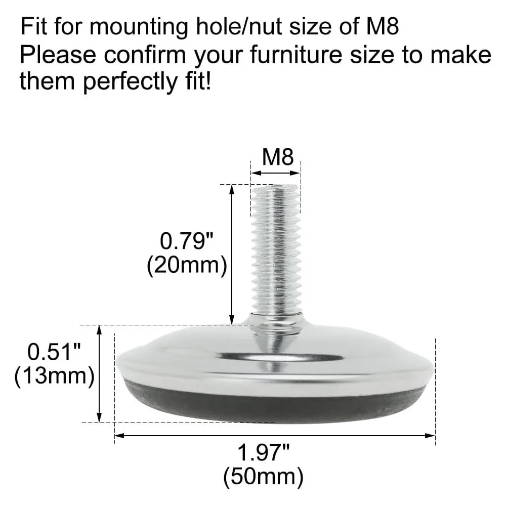 Zwart 50Mm Dia Base M8 X 20Mm Verstelbare Meubilair Been Tafel Leveling Voeten Pad Pack Van 20