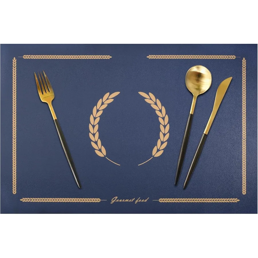 

Blue Placemats Set of 6 Place Vinyl Mats Wipeable Heat Resistant Table Mats Waterproof Oil-Proof Washable 12 X 17 Ih for Indoor