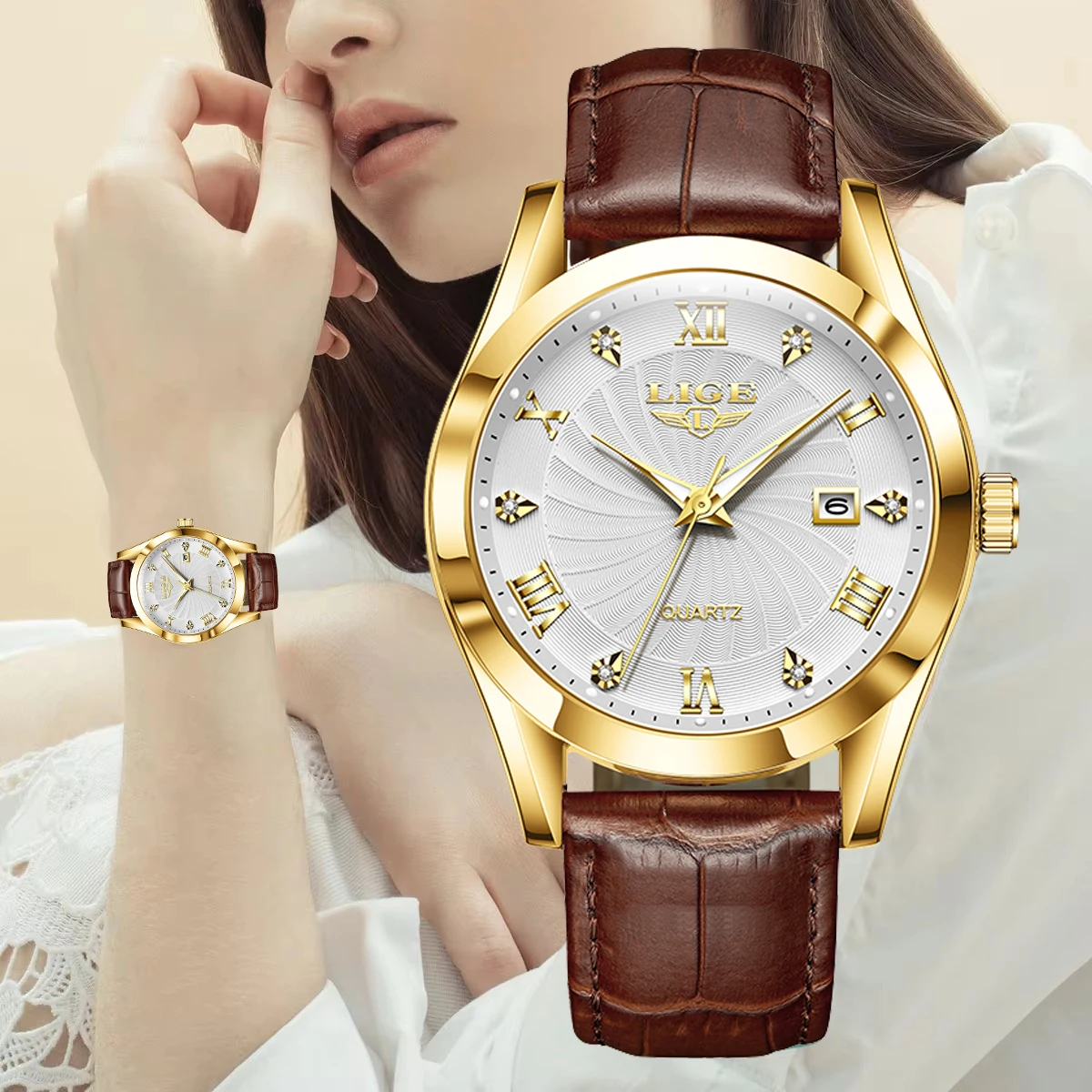 

LIGE Women Watch Fashion Leather Military Sport Waterproof Watches For Women Top Brand Luxury Women's Bracelet Watch Reloj Mujer