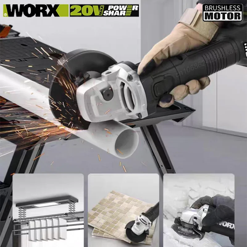 WORX WU805 Аккумуляторная угловая шлифовальная машина, бесщеточная, 20 В, 100x16 мм, 8500 об/мин, регулируемая для полировки, режущая шлифовальная машина, аккумулятор Kress