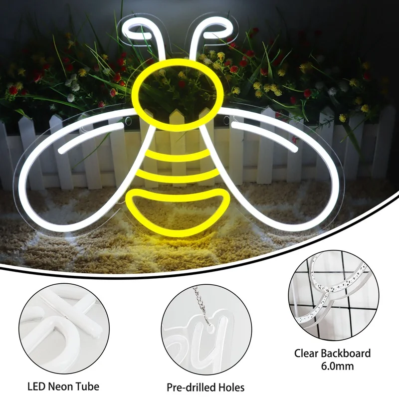 Cute Honey Bee LED Neon Light Sign Acrylic Neon Sign USB Dimmer Switch For Home Kids Bedroom Gaming Room Wall Decor Night Light