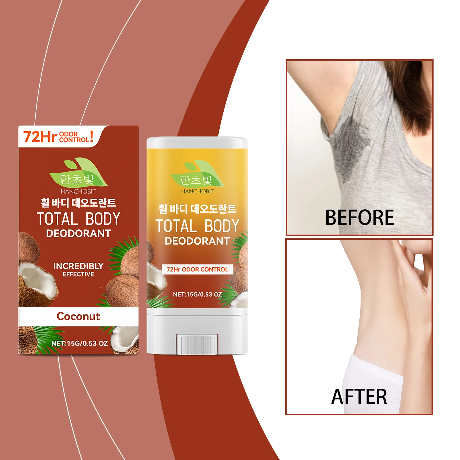 Deodorante per il corpo totale - Controllo degli odori di 72 ore per ascelle e aree private, profumo naturale di cocco, senza alluminio e formula delicata