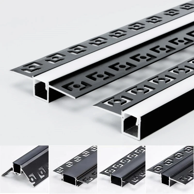 Embedded Black LED Aluminum Profiles U-shaped Hidden Frameless Decor Strip Light Ceiling Gypsum Drywall Channels Linear Lighting