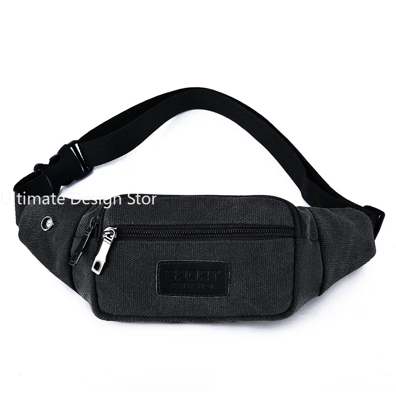 Canvas Waist Bag Men\'s Multi-compartment Sports Chest Bag Small Cloth Bag Mobile Phone Fitness Multi-functional Wallet