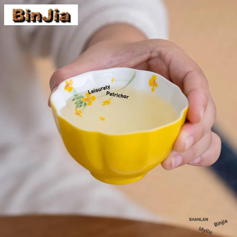 80 مللي رسمت باليد الاغتصاب زهرة فنجان زين وعاء شاي أكواب واحدة الشاي تذوق العطر كوب تشازان ماستر أكواب طقم شاي صيني