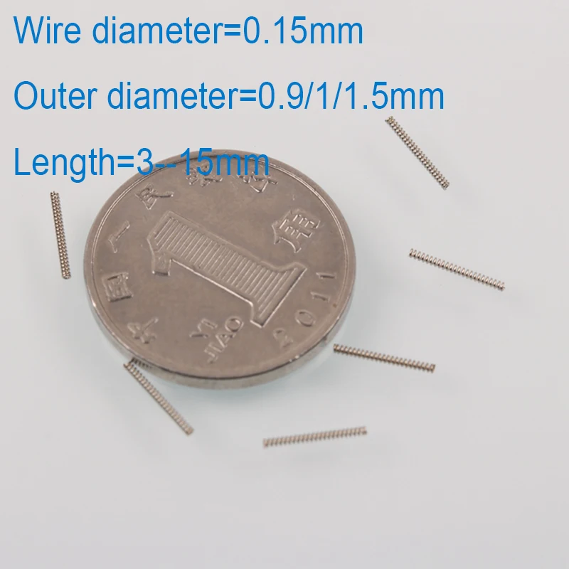 50pcs 0.15mm wire OD=0.9/1/1.5mm Precision spring Small Spot Spring Compression Pressure Springs