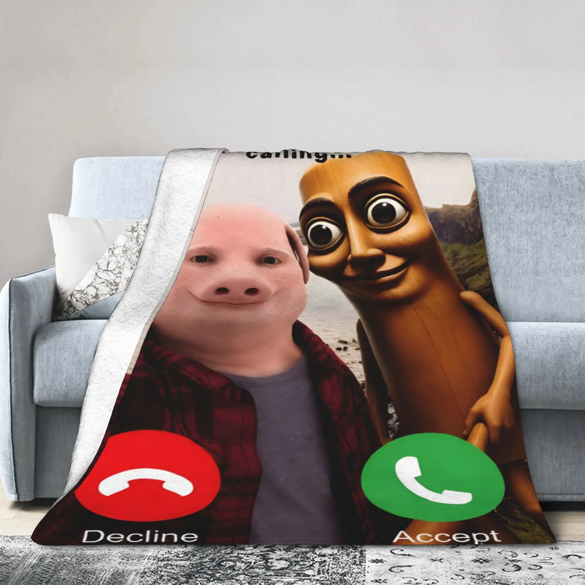 John Pork and Tung Tung Tung Sahur Calling Blankets Quality Warm  Throw Blanket Spring Camping Couch Bed Comfortable Bedspread