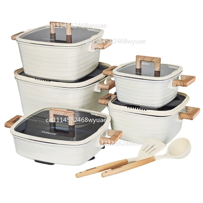 Diecasting square soup pot foreign trade hot-selling set 15-piece set, bottom covering non-stick electromagnetic heat conduction
