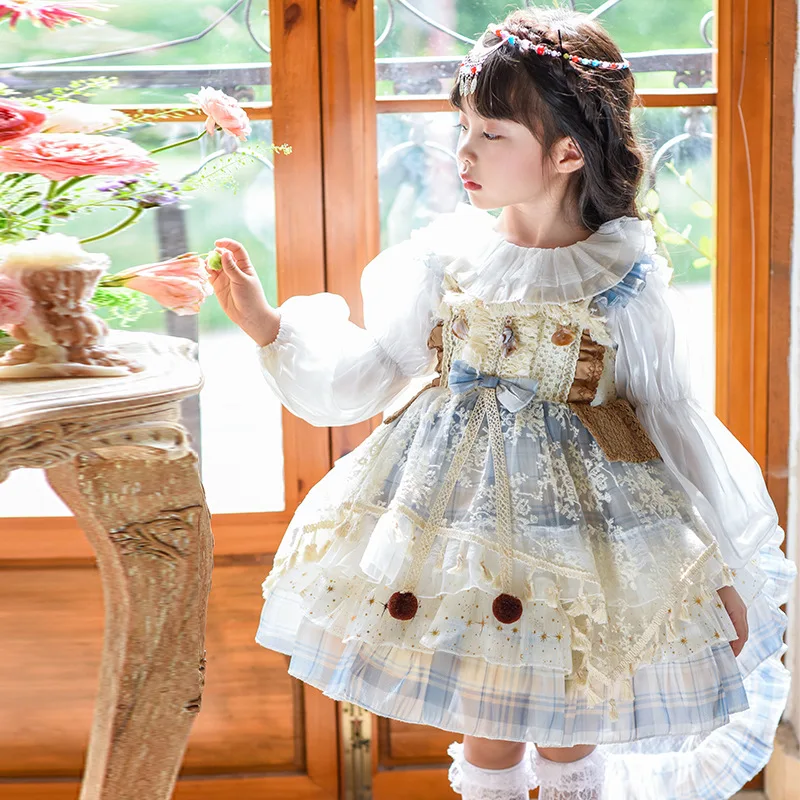 

Весенне-летнее платье для девочек в европейском дворцовом стиле, многоярусная юбка, платье Лолита, элегантное вечернее платье для банкетов, праздничный подарок
