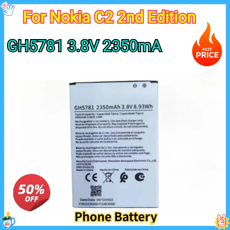 

Новый аккумулятор для телефона 3,8 В 2350 мАч TA-1452 GH5781 для Nokia C2 2nd Edition