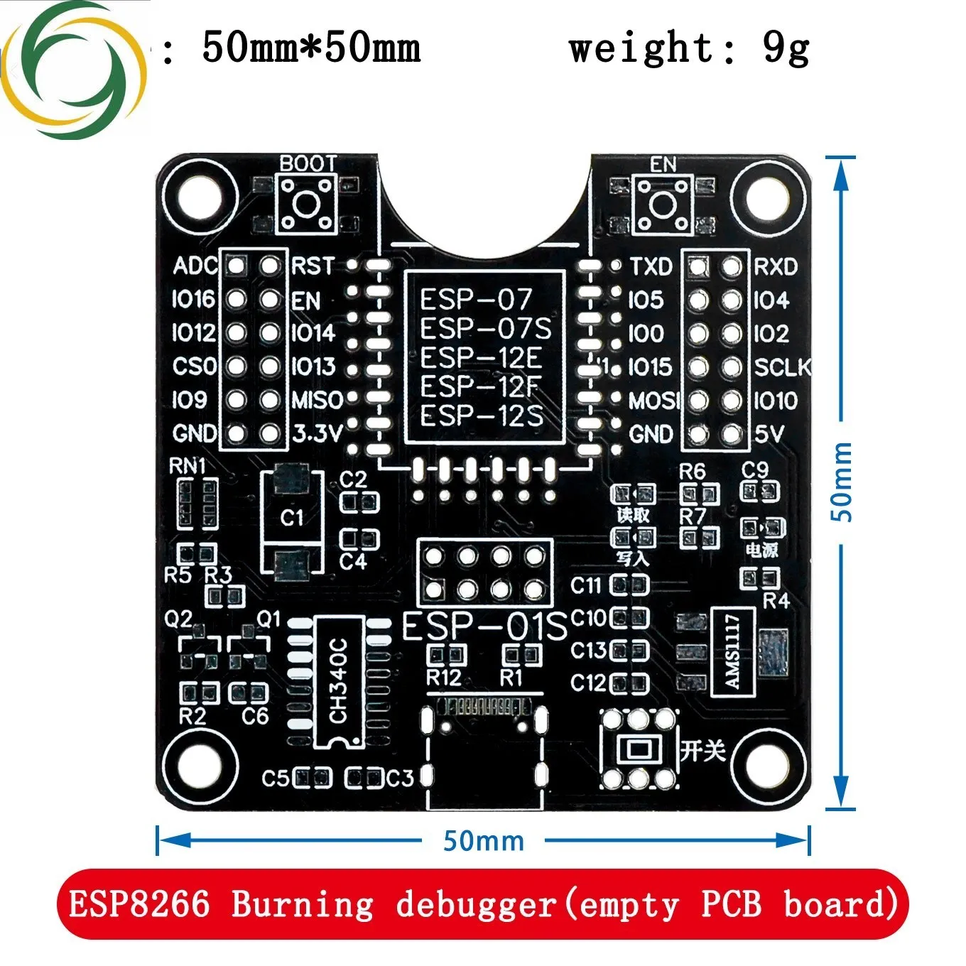 Teste a sonda do queimador do módulo da cremalheira, pinos do metal, ESP8266, ESP-07 S, ESP-12E, 12F