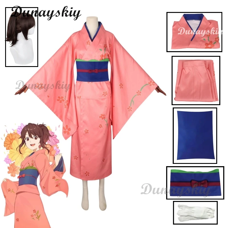 

Anime Gintama Shimura Tae Cosplay Costume Japanese Pink Kimono Skirt Wig Wooden Clogs Woman Cute Halloween Carnival Suit