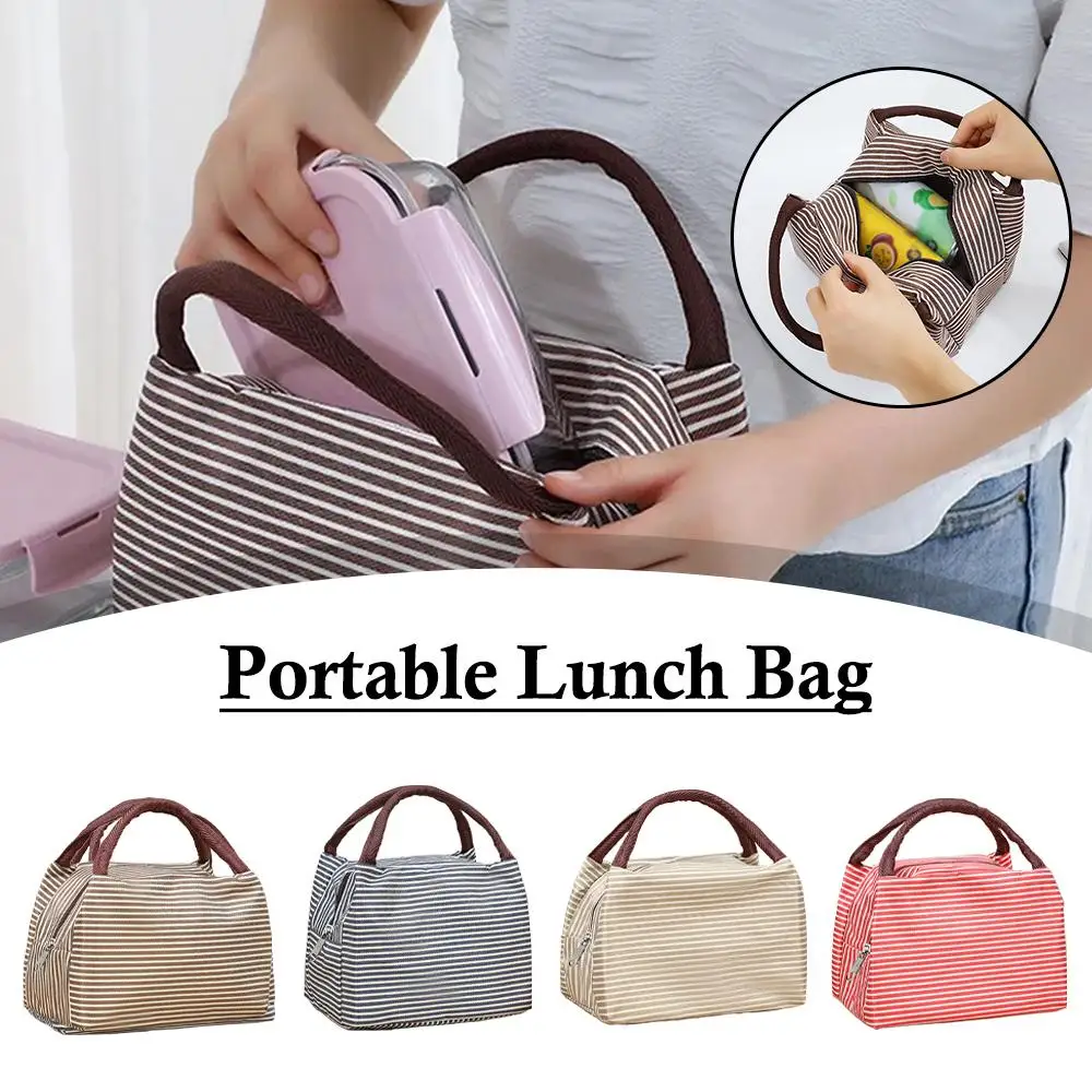 Stripes Lunch Bag For Women Isothermal Bag Packaged Food Thermal Bags Thermo Pouch Kids Lunch Bag Refrigerator Bag