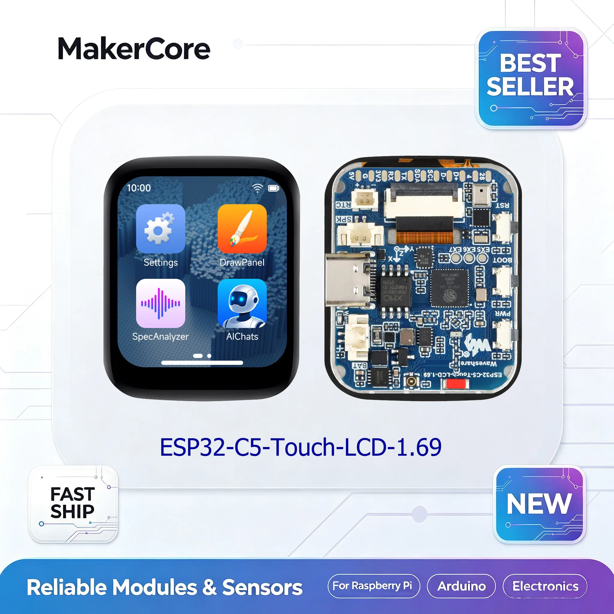 ESP32-C5 1.69inch Touch LCD Development Board 240x280 Pixels Dual-Band Wi-Fi 6 Bluetooth 5 AI Voice Interaction Support