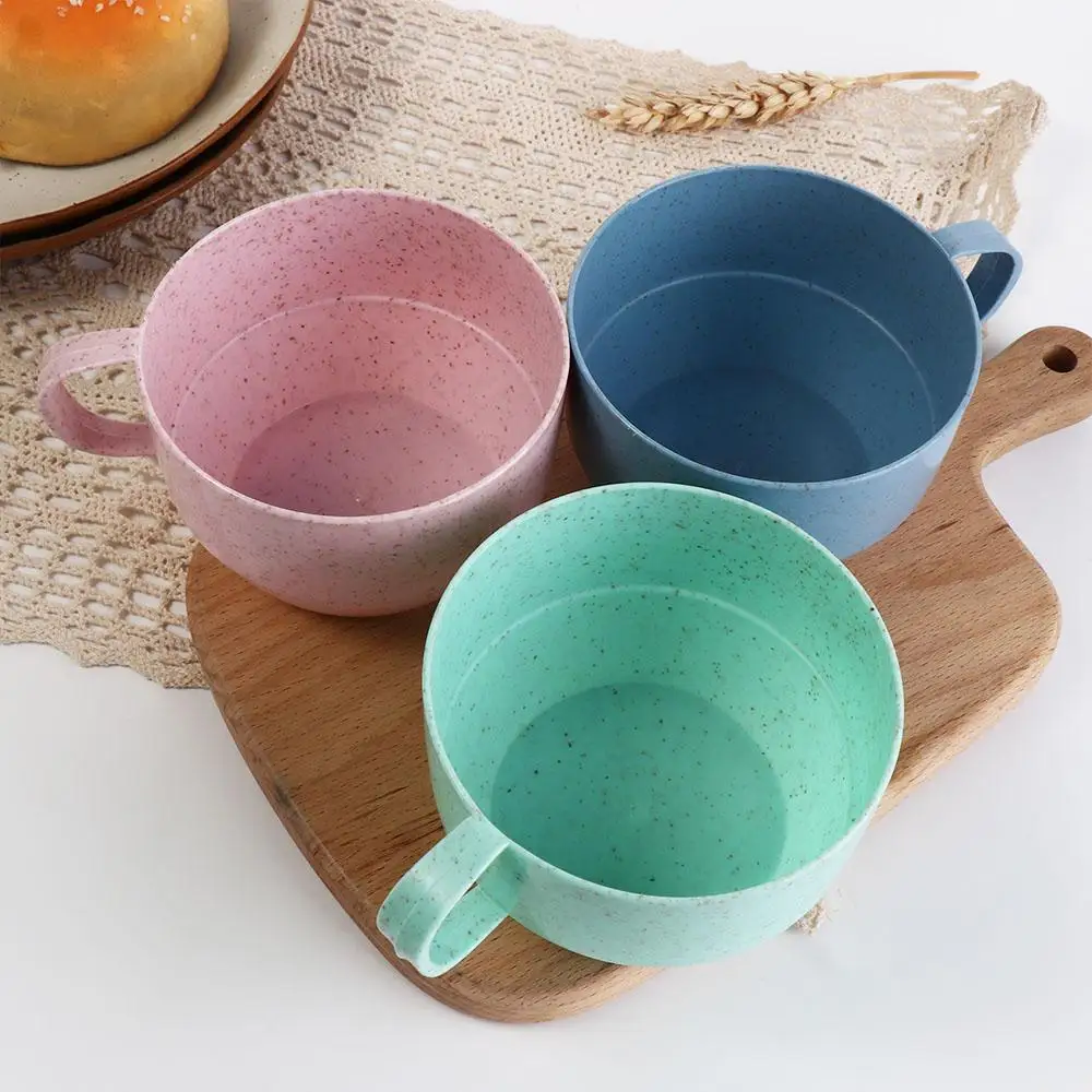

Simple Fall Resistant Reusable with Handle Eco-friendly Flat Bottom Wheat Straw Cup Drinkware Drinking Cup Coffee Mug
