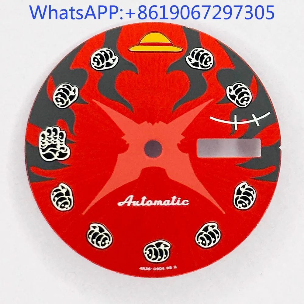 

Красный циферблат для часов, черный кулак, подходит для NH35/36, детали мода с автоматическим механизмом, соломенная шляпа в стиле аниме, чехол с рисунком nh35, аксессуары