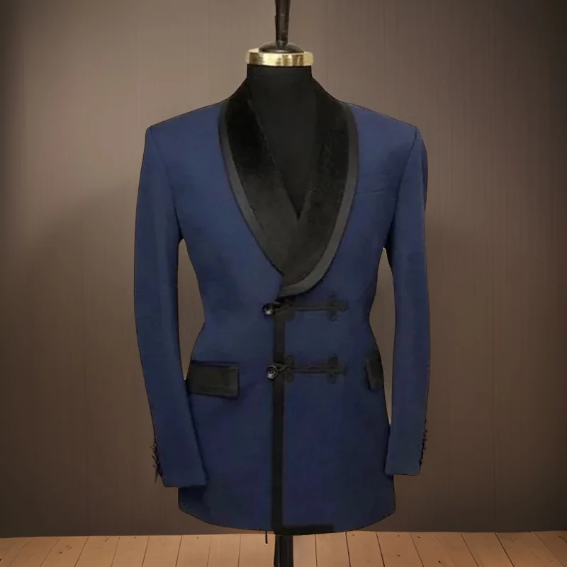 

Double Breasted Men's Suits for Wedding 2 Pieces Slim Fit Groom Tuxedo Shawl Lapel Jacket with Mandarin Buttons 2024 Custom