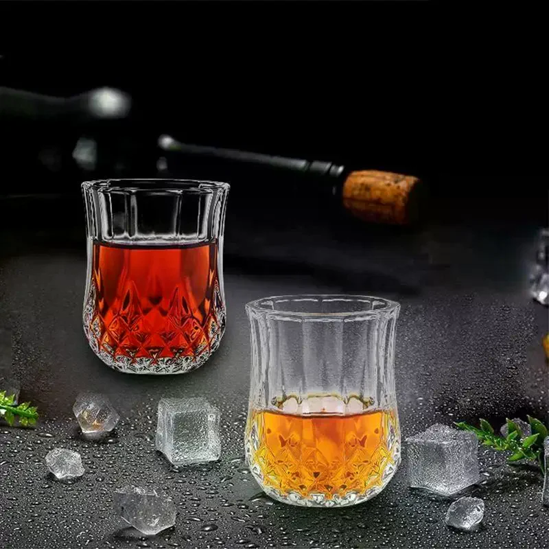 90ml Cup Diamond Plastic European Retro Wine Cup: 6Pcs One Mouth Creative Vertical Pattern