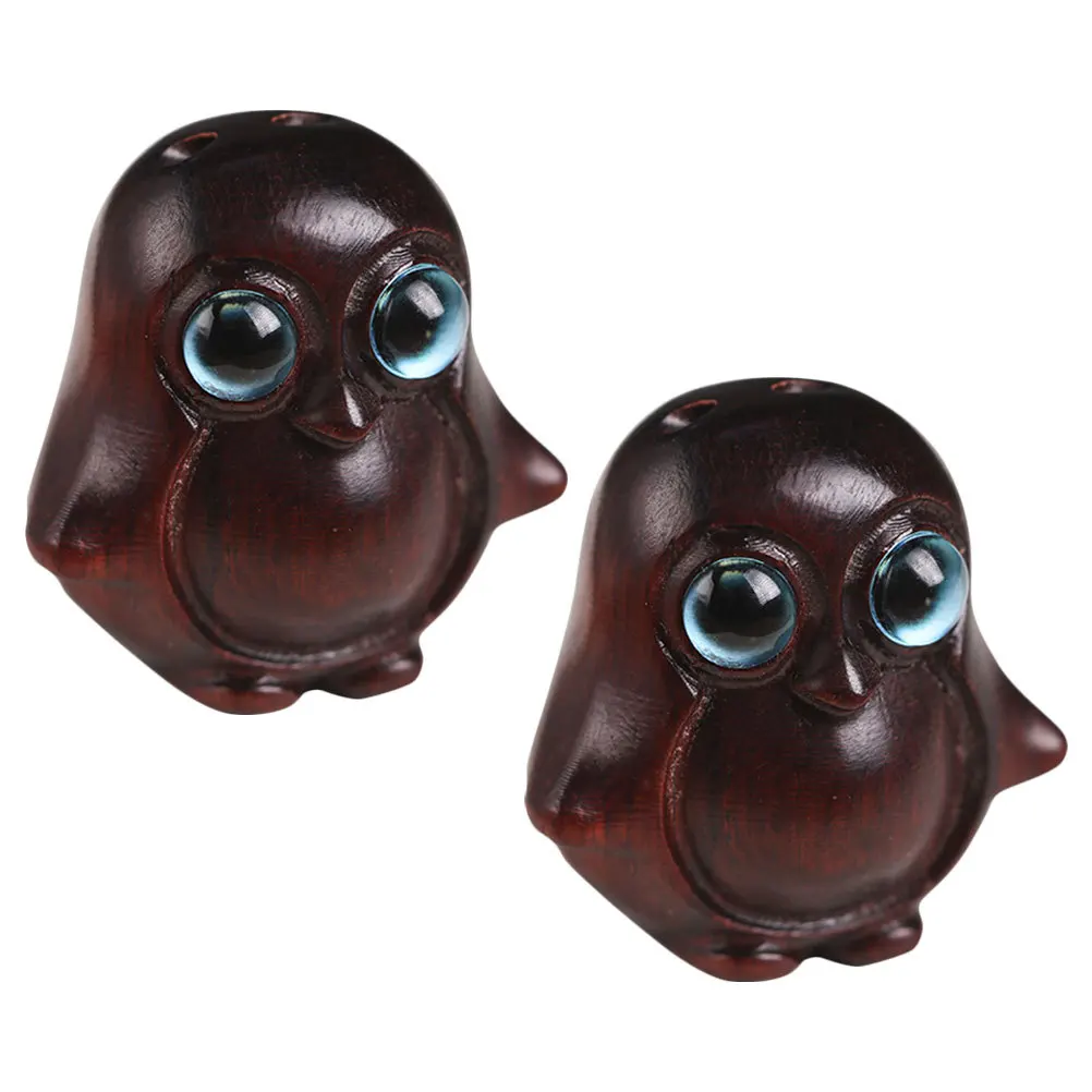 2Pcs Retro Wood Penguin Charm Key Hanging Adornment Car Interior Decoration Small Lightweight Penguin DIY Charm