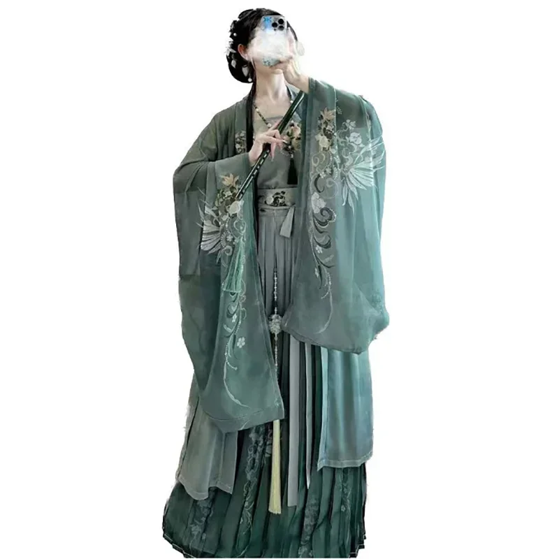 Robe Hanfu traditionnelle chinoise vintage pour femmes, costume de cosplay d'Halloween féminin, robes chinoises vertes imprimées, nouveau, 24