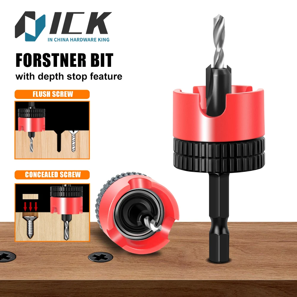 Imagem -02 - Broca Forstner com Profundidade Stop Countersink Hex Shank Fresa Extrator de Parafuso Roteador de Madeira Demolição