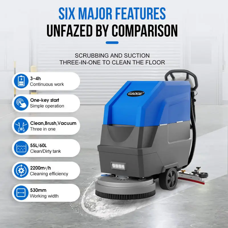Self Propelled Walk-Behind Floor Scrubber 21in Industrial Floor Cleaning Machine 32.7in Suction 23700 Sqft/h with Lithium Batter