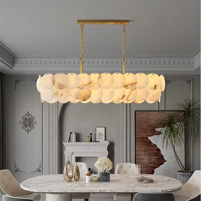 Simple Design Villa Dining Room Brass Alabaster Pendant Light Lights Lamp Creative Personality Bar Chandelier