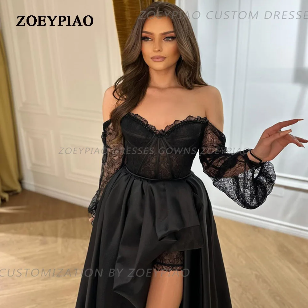 

Black New Side Slit Evening Dresses Sexy Off Shoulder Lace Appliques 2024 Formal Occasion Dresses Long Party Gala Gowns